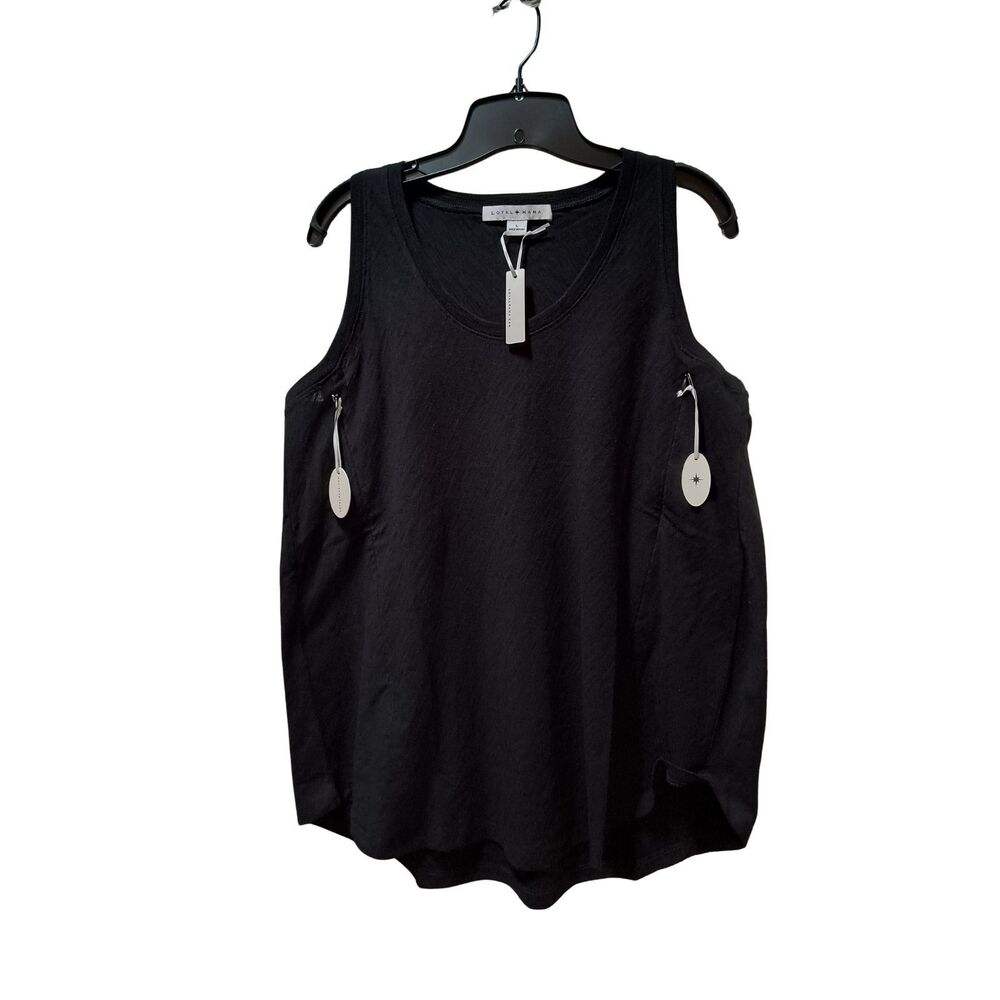 Loyal Hana Taylor Nursing Maternity Cotton Tank Top Large Black Hidden Zips NWT